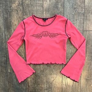 delia’s x dollskill around the clock graphic rhinestone crop top pink & black